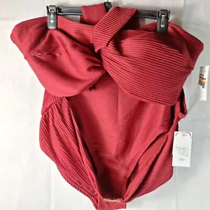 Time & Tru Two-Piece Swimming Suit Womens PLUS Sz 3X (24W-26W) Burgundy High - Picture 1 of 7