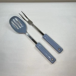 Vintage Ekco Nylon Servierlöffel mit Schlitzen & Gabel Kunststoffgriff blau Küchenutensilien - Bild 1 von 11