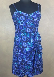  Lauren Conrad Kleid blau grün schwarz Blumen Rüschen gefüttert Sommerkleid Gr. 10 - Bild 1 von 9