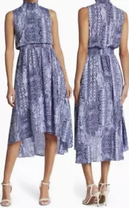 NANETTE LEPORE WOMEN'S BLUE SNAKE PATTERN DRESS SLEEVELESS MOCK NECK SIZE 14 NWT - Picture 1 of 10