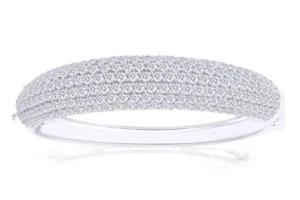 12.50 ct Moissanite 6.5" Dome Bangle Bracelet Sterling Silver Rhodium Plated - Picture 1 of 5