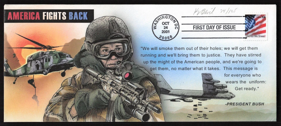 Bevil 2001 United We Stand America Fights Back FDC Sc 3550 Lg #10 Envelope /125 - Image 1 of 2