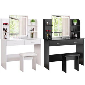 Vanity Table Set Makeup Dressing Table w/ 3-Color Lighted Mirror Cushioned Stool - Picture 1 of 15