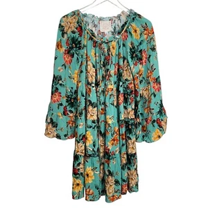 Johnny Was Womens Floral Boho Tiered Swing Bell Sleeve Dress Size XXS Blue - Picture 1 of 11