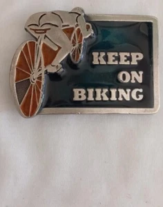 Keep On Biking Belt Buckle Road Bike Silver Black Vintage #2172 - Picture 1 of 4