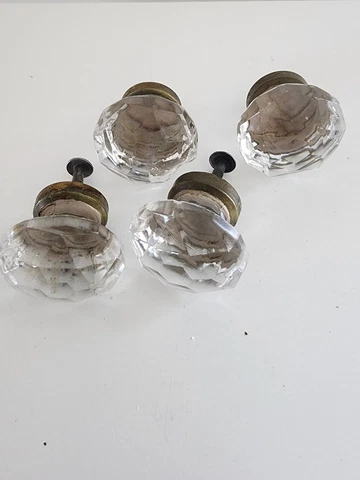 VINTAGE HOLLYWOOD REGENCY CRYSTAL BRASS GLASS DRAWER CABINET KNOBS HANDLES Cover