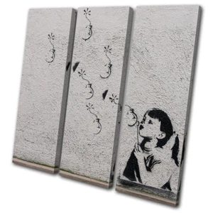 Graffiti Flower Bomb Banksy Street TREBLE CANVAS WANDBILD Bild Druck - Bild 1 von 1