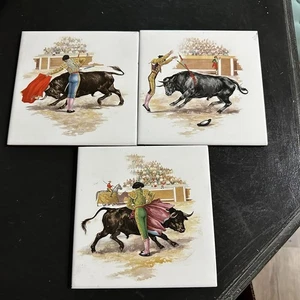 Vintage Tiles Ceramic Bullfighter Matador Alcora Made in Spain Set of 3  - Picture 1 of 9