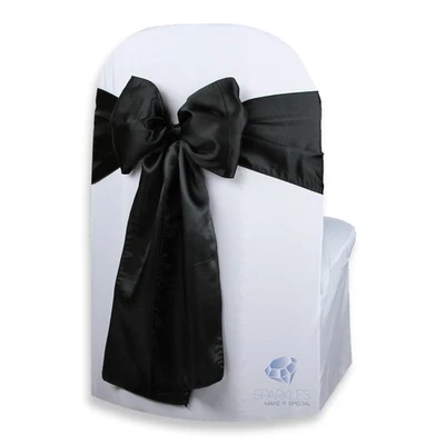 10 pcs Satin Chair Cover Bow Sash 108"x8" - Black - Wedding Party Banquet ed - Image 1 of 4