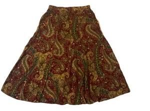 Vintage 90s Koret Midi Skirt Womens 14 Burgundy Paisley Button Up Cottagecore - Picture 1 of 13