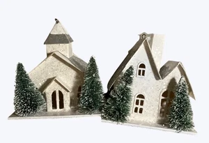 Weiß Glitzer Weihnachtsdorf Pappe Haus Ornamente - Bild 1 von 11