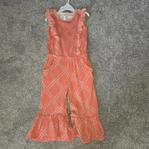 Matilda Jane Orange Diamond Print Flare Sleeveless Pantsuit Size 6 - Picture 1 of 7