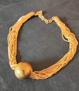 collana girocollo dorata vintage americana anni 70 a piu fili con sfera centrale - Picture 1 of 4