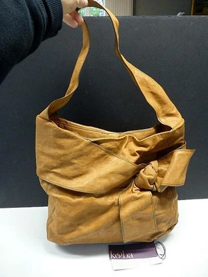 KOOBA Caitlin Blonde Brown Leather Bow Front Shoulder BAG Handbag Neiman $525. - Image 1 of 4