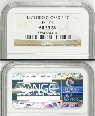 1873 NGC AU53 Doubled Die Obverse FS-102 🔴 $26,500 APR for MS64 🔴 Indian Cent - Image 1 of 4