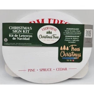 Christmas Sign Kit 9 Pieces Wood Personalize Paint Brushes Christmas Trees Farm - Picture 1 of 3
