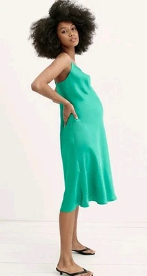 HATCH Easy Satin Slip Dress In Jade, Size 0 Maternity - Image 1 of 4