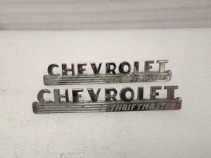 1947-48 Chevrolet Pickup THRIFTMASTER Hood Emblems NICE Original GM Pair 3683134 - Picture 1 of 14