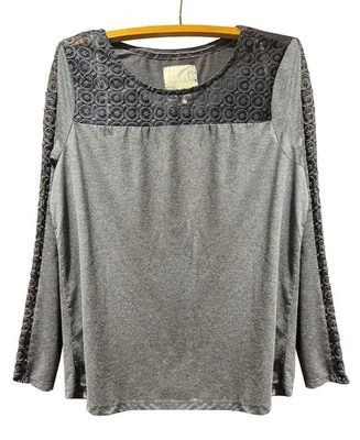 John Rocha RJR Grey Jersey Long Sleeve Scoop Neck TOP With Lace Panels Size 16 - Image 1 of 3