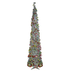Northlight 6' Silver Tinsel Pop-Up Artificial Christmas Tree White LED Lights - Picture 1 of 1