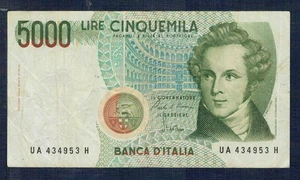 REPUBBLICA ITALIANA  - Banconota  5.000 LIRE  BELLINI  1985  - Gian 2 - Foto 1 di 2