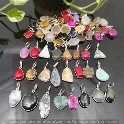 Colgante enchapado en plata de ágata y mezcla de piedras preciosas ~ joyería espiritual curativa ~ lote de colgantes Foto 1 de 4