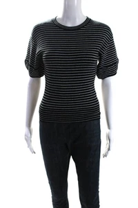 Nicholas Womens Wool Blend Striped Round Neck Short Sleeve Knit Top Black Size S - Picture 1 of 5