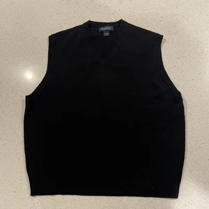 BROOKS BROTHERS 1818 Mens Large Black Sweater Vest 100% Lambswool Made in USA - Picture 1 of 5