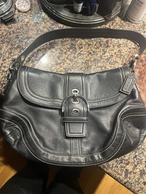 Coach F10910 Soho Black Leather Hobo Handbag with Silver Hardware - Image 1 of 4