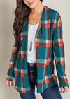 Sun & Moon Open Front Cardigan Top Plaid Country Cabin Academia Elbow Patch Sz L