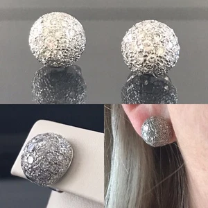 Ball 2.00 Carat Diamond 18k White Gold Pierced Earrings - Picture 1 of 12
