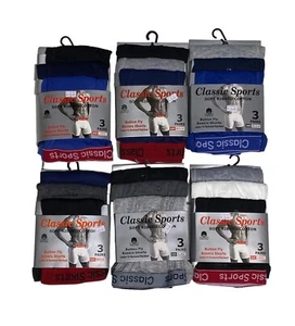 Men's Classic Soft Cotton Button Fly 3 Pack Boxer Shorts Black Grey Blue - Picture 1 of 14