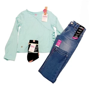 Girls Jeans Set-8-Jordache Skinny Jeans-Justice Side Tie Top-Justice 4 Pr Socks - Picture 1 of 11