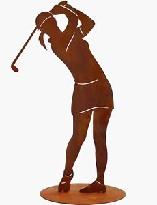 Golferin Figur, Golf Spielerin Rost-Look 40 cm zur Deko, Garten, 40 cm