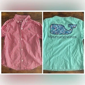 Vineyard Vines 4t shirt bundle Kids Red Gingham long sleeve & Whale T-shirt- 4t - Picture 1 of 10