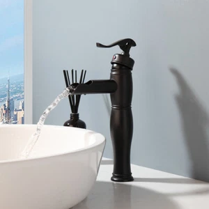 Black Bathroom Basin Faucet 1 Handle Taps Waterfall Deck Mounted Mixer Water Tap - Imagen 1 de 8