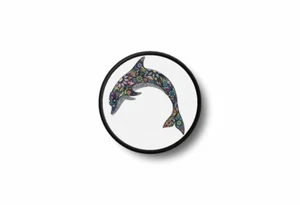 Patch badge embroidered border printed funny applique colofull dolphin - Picture 1 of 1