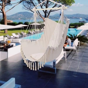 Hammock Chair Swing Camping Hanging Rope Chair Outdoor Patio Seat W/2 Cushions - Picture 1 of 9