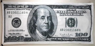 100 HUNDRED DOLLAR BILL BEACH BATH TOWEL $100 MONEY BENJAMIN FRANKLIN 60x28in - Image 1 of 4