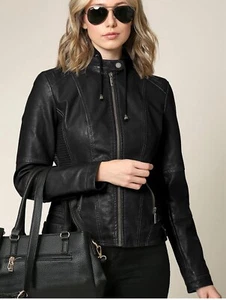 Lock & Love Women Black Faux Leather Jacket Size Small S Tailored Fitted - Picture 1 of 19