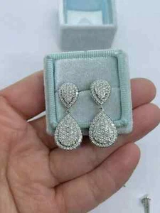 2.5Ct Round Cut Lab Created Diamond Dangle & Drop Earrings 14k White Gold Plated - Picture 1 of 5