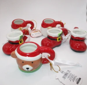 New Mr. Christmas 6 Retro Style Mini Mug Ornaments GNOME BEAR SANTA'S BOOT - Picture 1 of 4
