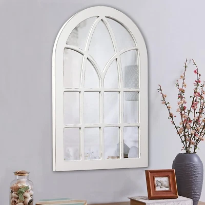Farmhouse Large Arched Window Pane Mirror Wall Decor 36 X 24 Inch, Hanging Rusti - Image 1 of 4