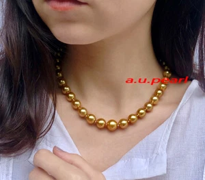 AAAAA Brillo 18"10-11MM NATURAL Real Mar del Sur Collar Perla Dorado Profundo 14K - Imagen 1 de 7