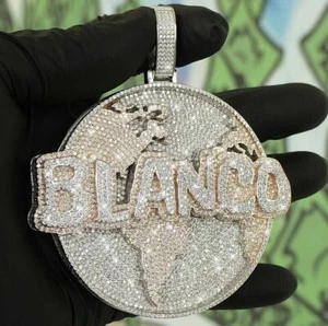 5.50Ct Round Lab Created Diamond Men's Customize Name Pendant White Gold Plated - Picture 1 of 7