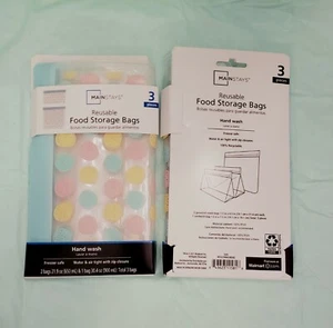 Reusable Food Storage Bags Plastic 3-Piece Good Vibes STYLE VARIES - Picture 1 of 1