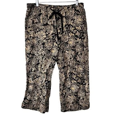 Pantalones Cortos Cabi Pierna Ancha 100% Lino Estilo 509 Estampado Batik Negro Beige Talla M Foto 1 de 4