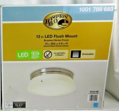 Hampton Bay 13" níquel cepillado LED montaje empotrado con vidrio opalino Foto 1 de 4