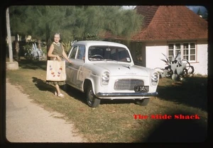 Jamaica street view woman with 1958 Ford Anglia automobile Kodachrome 35mm slide - Picture 1 of 1
