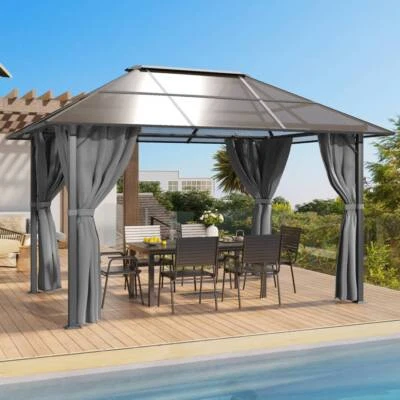 Gunji Pavillon 3x3/3*4 m Alu Gartenzelt Gartenpavillon mit Hardtop Dach Pergola - Bild 1 von 4